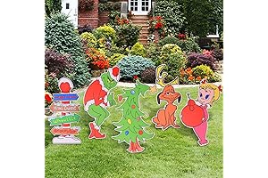 Complete 5-piece Grinch and Max Christmas Outdoor Decorations Set with Stakes