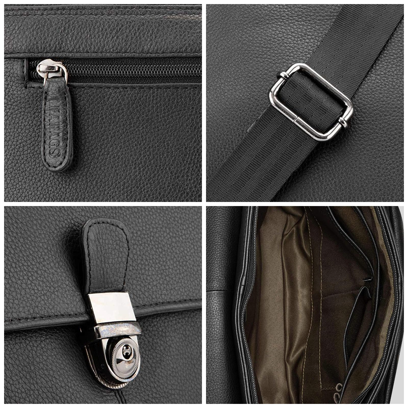 LEABAGS Leder Umhängetasche Herren Aktentasche Vintage Laptoptasche Messenger Bag für 15 Zoll Laptop, Umhängetasche mit Schultergurt, Notebooktasche Leder，Arbeitstasche,Schultertasche