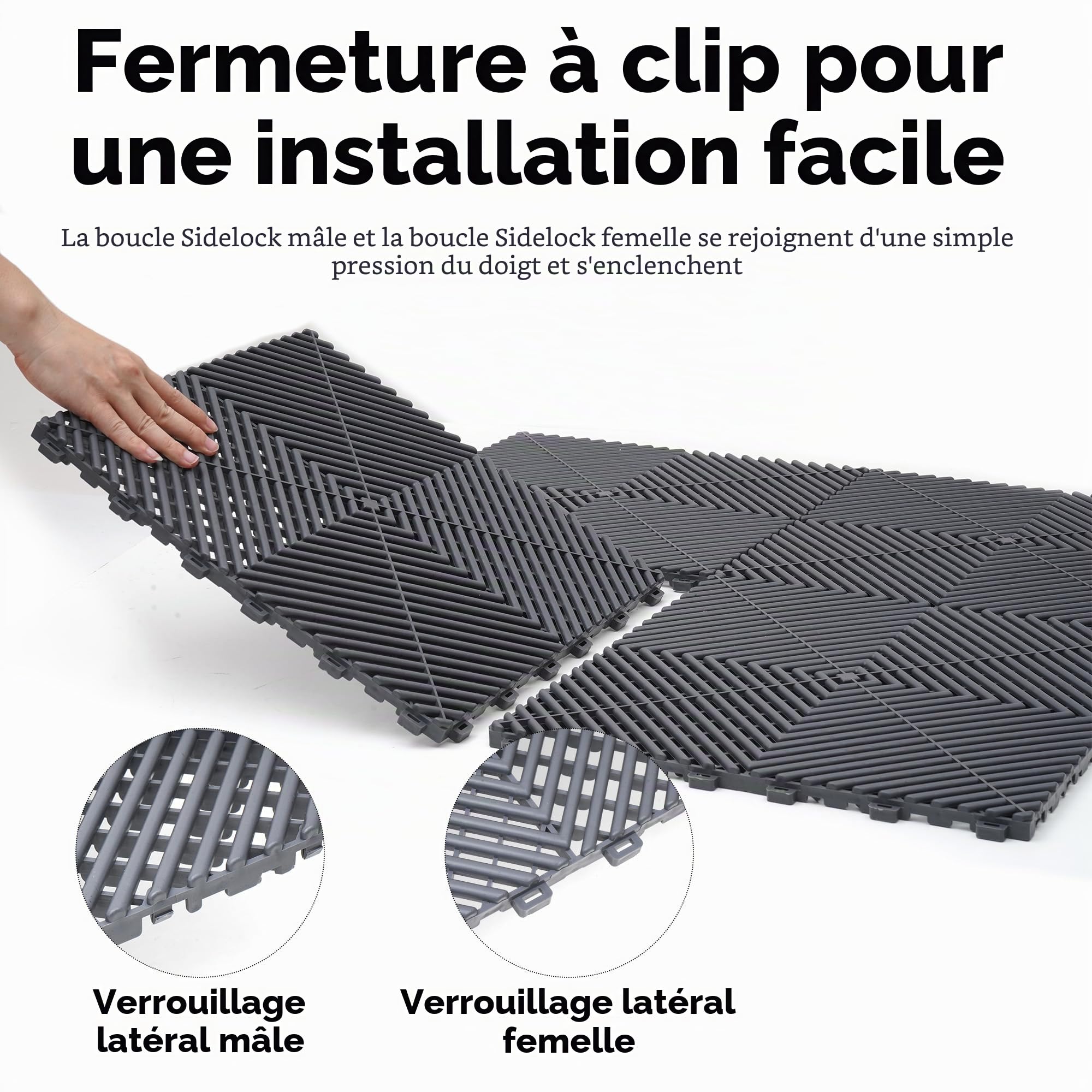 Lot de 20 dalles de sol en polypropylène 40 x 40 cm - Tapis de sol de garage emboîtables - Tapis de drainage pour garage, intérieur extérieur, piscine, capacité de charge : 3200 kg (3,2 m²)
