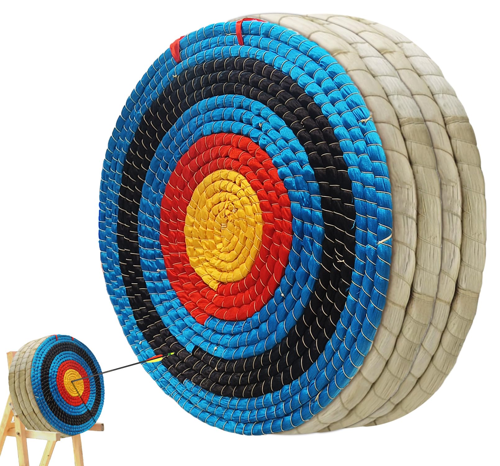 Cible de tir à l'arc à 3 Couches en Paille Faite à la Main pour Arc incurvé, Arc Composite ou Arc Long, Objectif Traditionnel de flèche pour Enfants, Jeunes, Adultes et tir à l'arc
