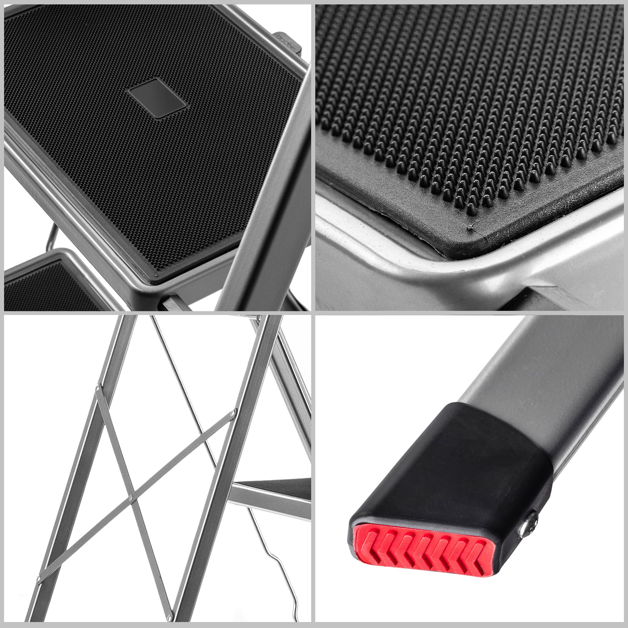 KADAX Kleine aluminium ladder, veiligheidsladder, huishoudelijke opstapladder met draagkracht tot 150 kg, inklapbare trapladder, trapladder met antislippoten (2 treden