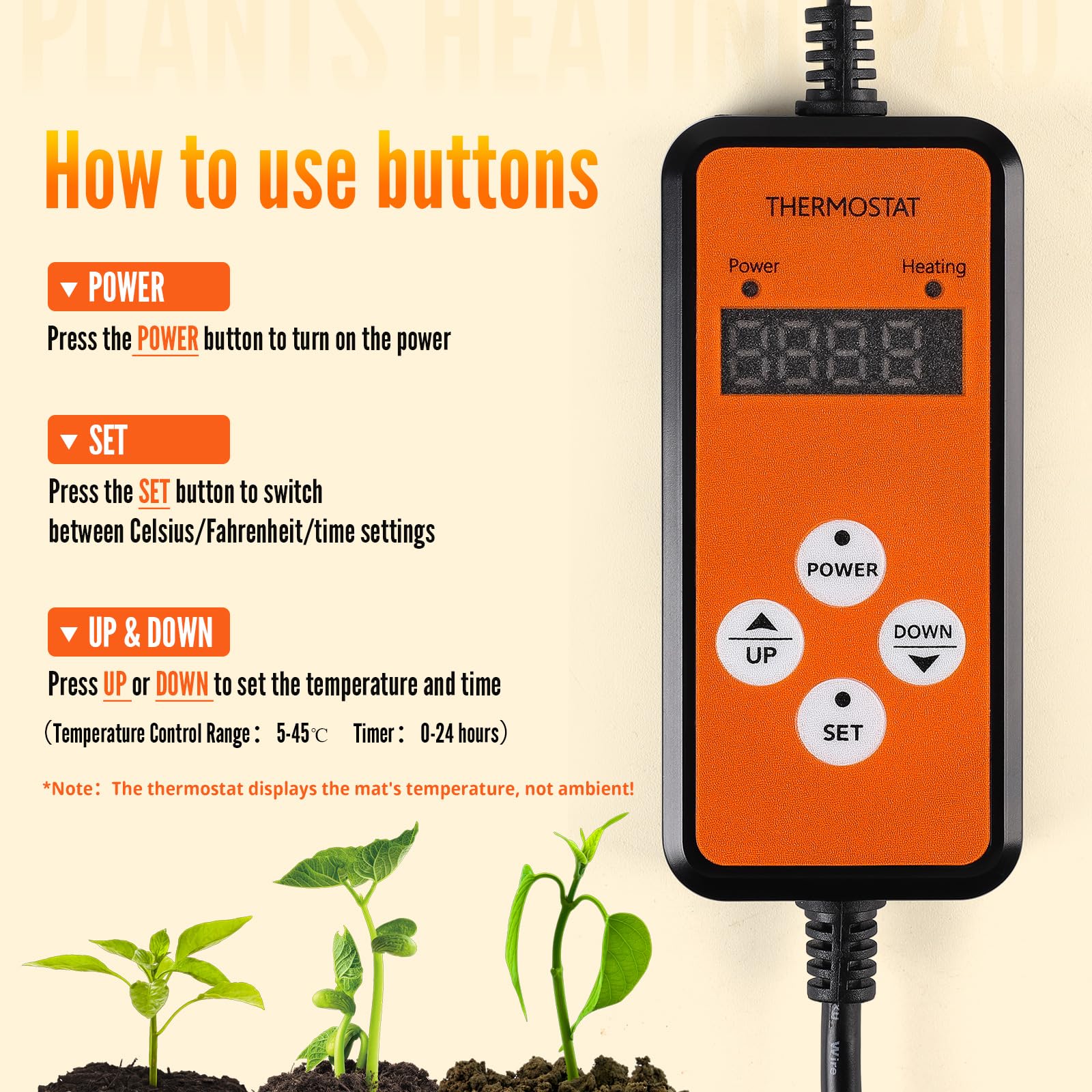 SWAWIS 130W 52.7X121.9cm Estera Calefactora para Plantas con Termostato, Rango de Control de Temperatura: 5-45 ℃, IP67, para Plántulas, Reptiles, Elaboración Casera de Cerveza(Integrado)