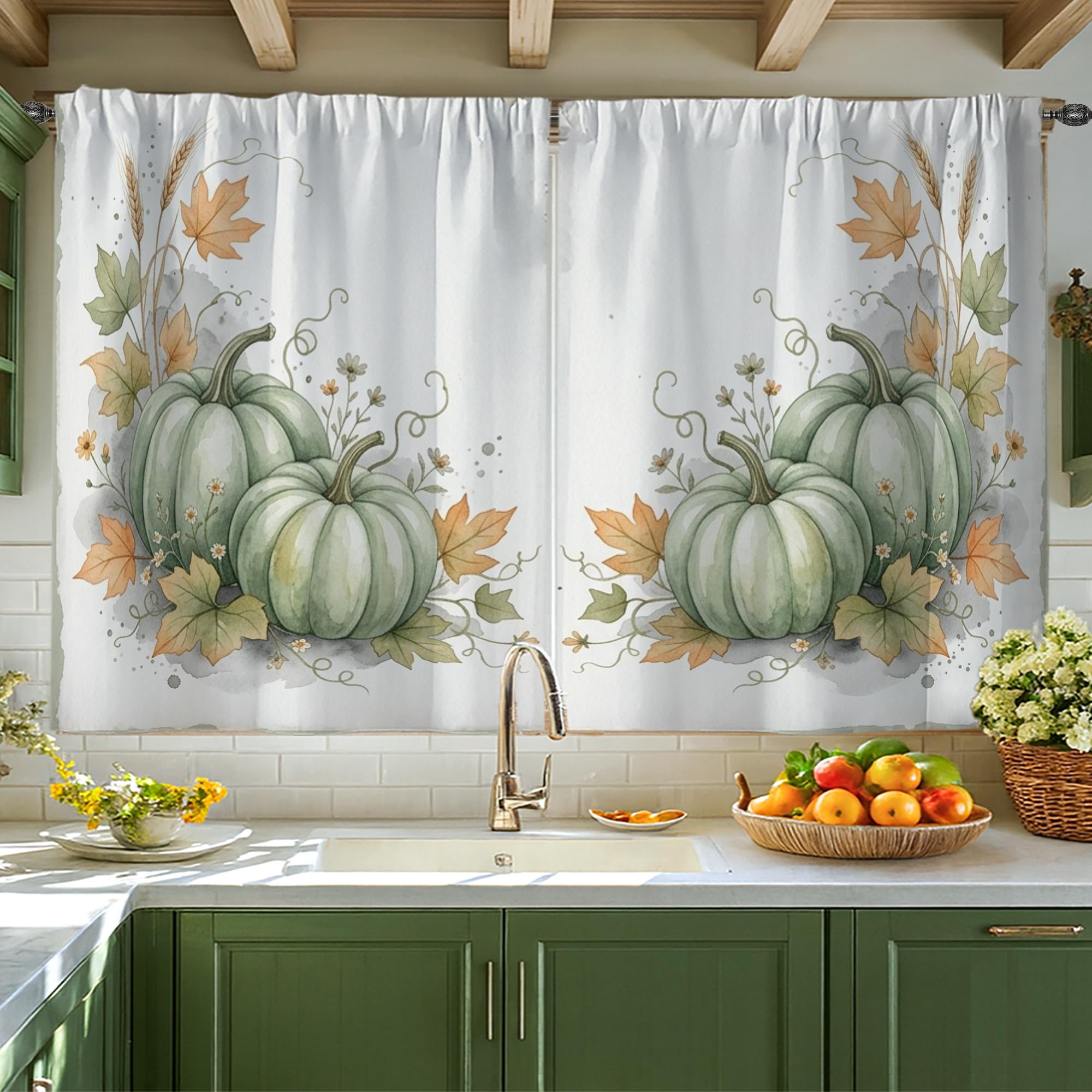 Rideaux rustiques citrouilles pour habiller une petite fenêtre de cuisine ou d'évier