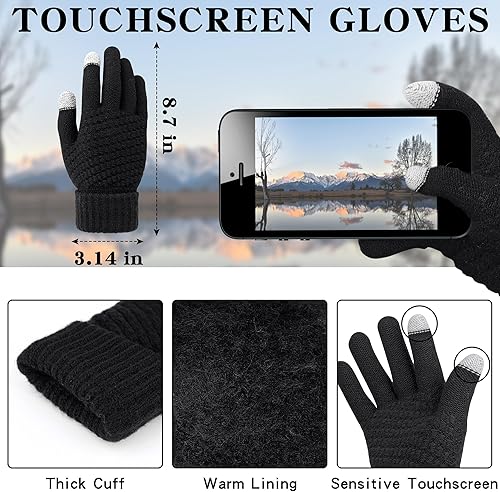 Miniatura 4 de Gorro de invierno, bufanda, guantes de punto de forro polar cálido, guantes de pantalla táctil, bufanda, regalos de invierno para mujeres y hombres