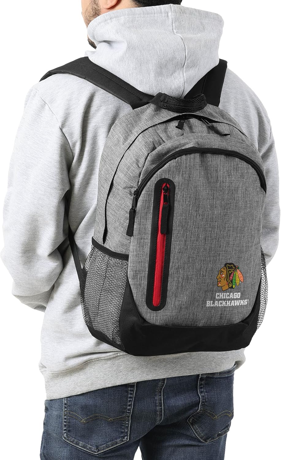 FOCO NHL Chicago Blackhawks Heather Grey Bold Color Backpackheather Grey Bold Color Backpack, Team Color, One Size - Image 5