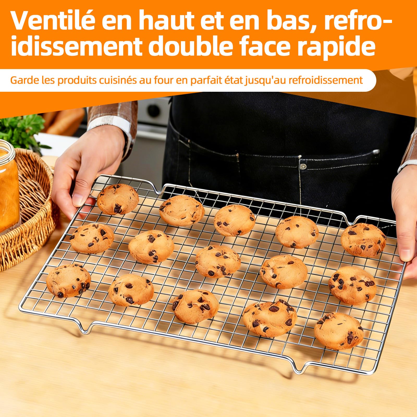 Grille Patisserie 43x29 cm en Acier avec Pieds Stables, Lavable au Lave-Vaisselle
