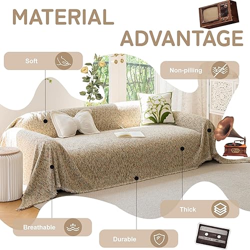 Miniatura 96 de HANDONTIME fundas de sofá beige para sofá, fundas boho de jacquard y corduroy para perros, funda de sofá de felpilla para perros, protector suave