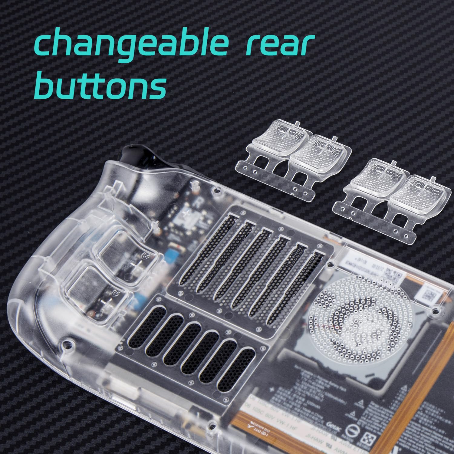 Coque arrière transparente de rechange compatible avec Steam Deck, plaque arrière de pont à vapeur, coque de rechange conçue avec dissipation de la chaleur et trois hauteurs de boutons différentes,