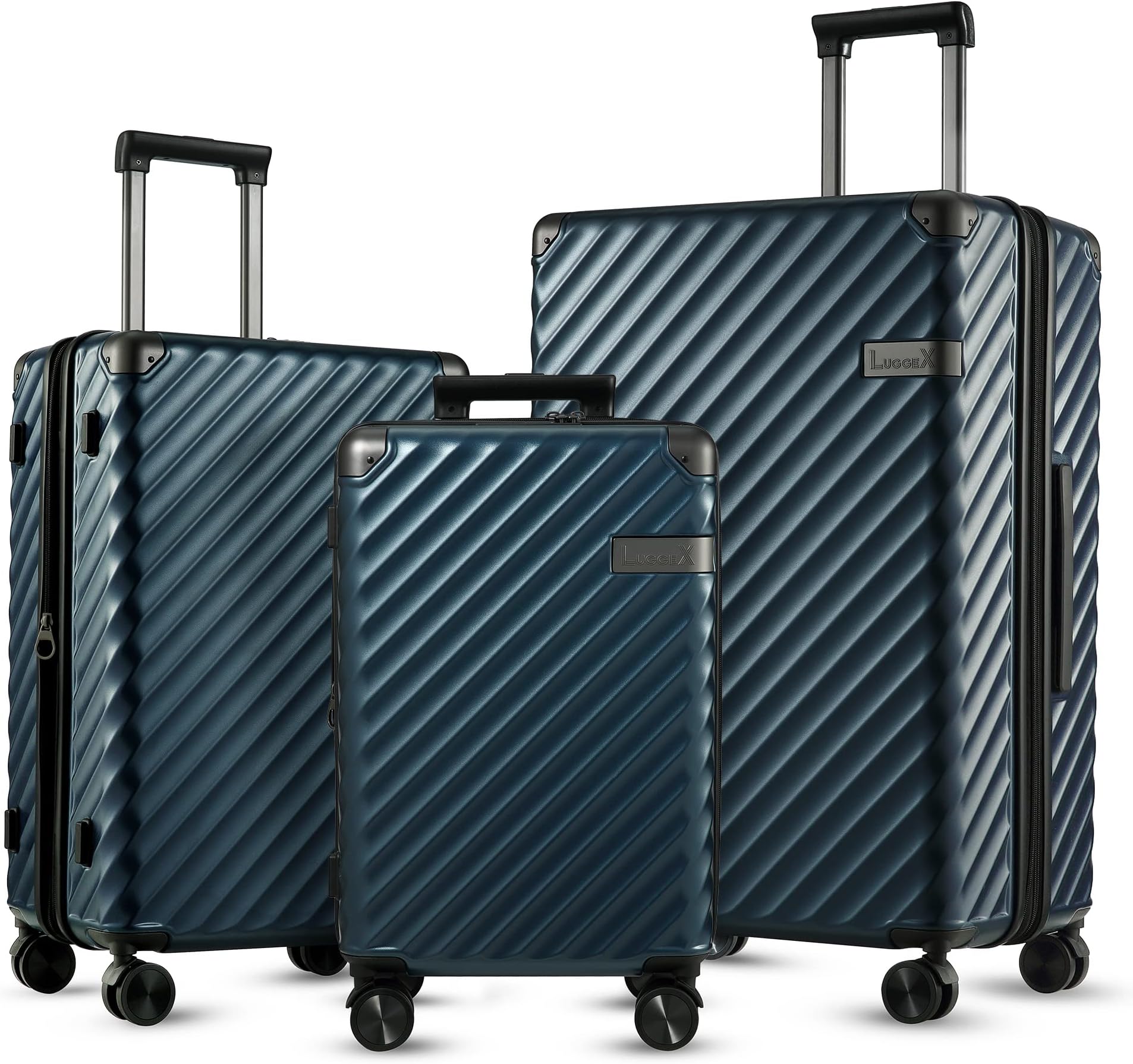 LUGGEX3 Piece Luggage Sets with Spinner Wheels - 100% Polycarbonate Expandable Hard Suitcases with Wheels - Travel Luggage TSA Approve (Navy Blue, 20/24/28)