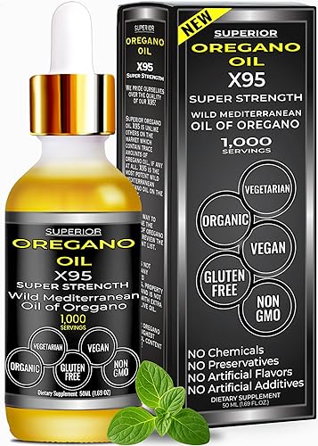 Miniatura 1 de Gotas de aceite de orégano orgánico - 1,000 porciones, suministro para 12 meses, aceite silvestre de orégano 9X Carvacrol, apoyo inmunológico y