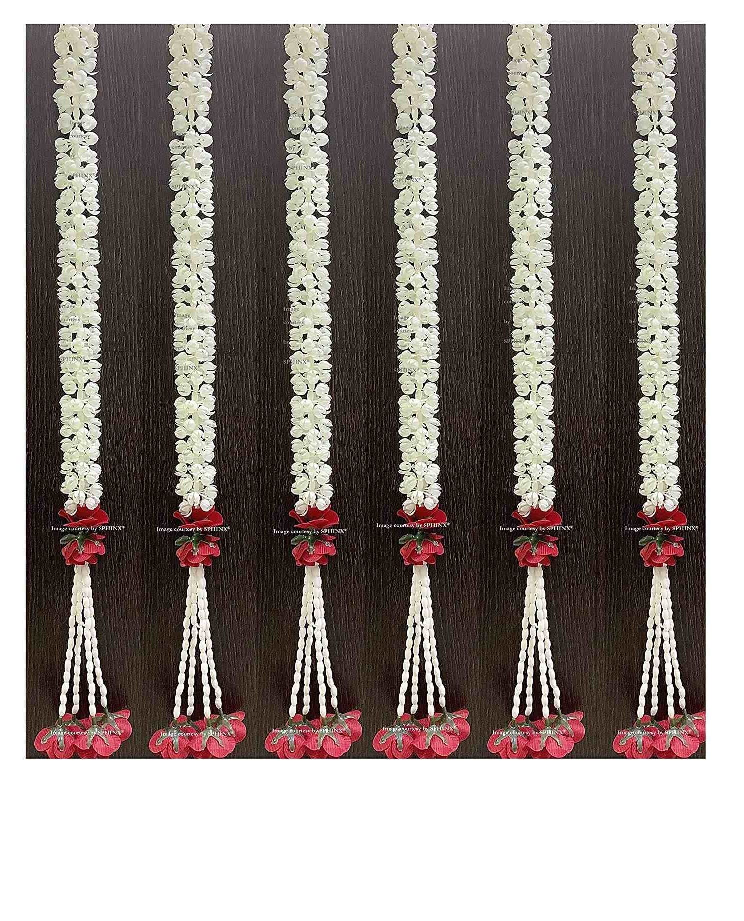 SPHINX Artificial Jasmine Buds & Clustered Rose Strings for Decoration Approx 2.5 ft - Number of Strings- (Red, 72)