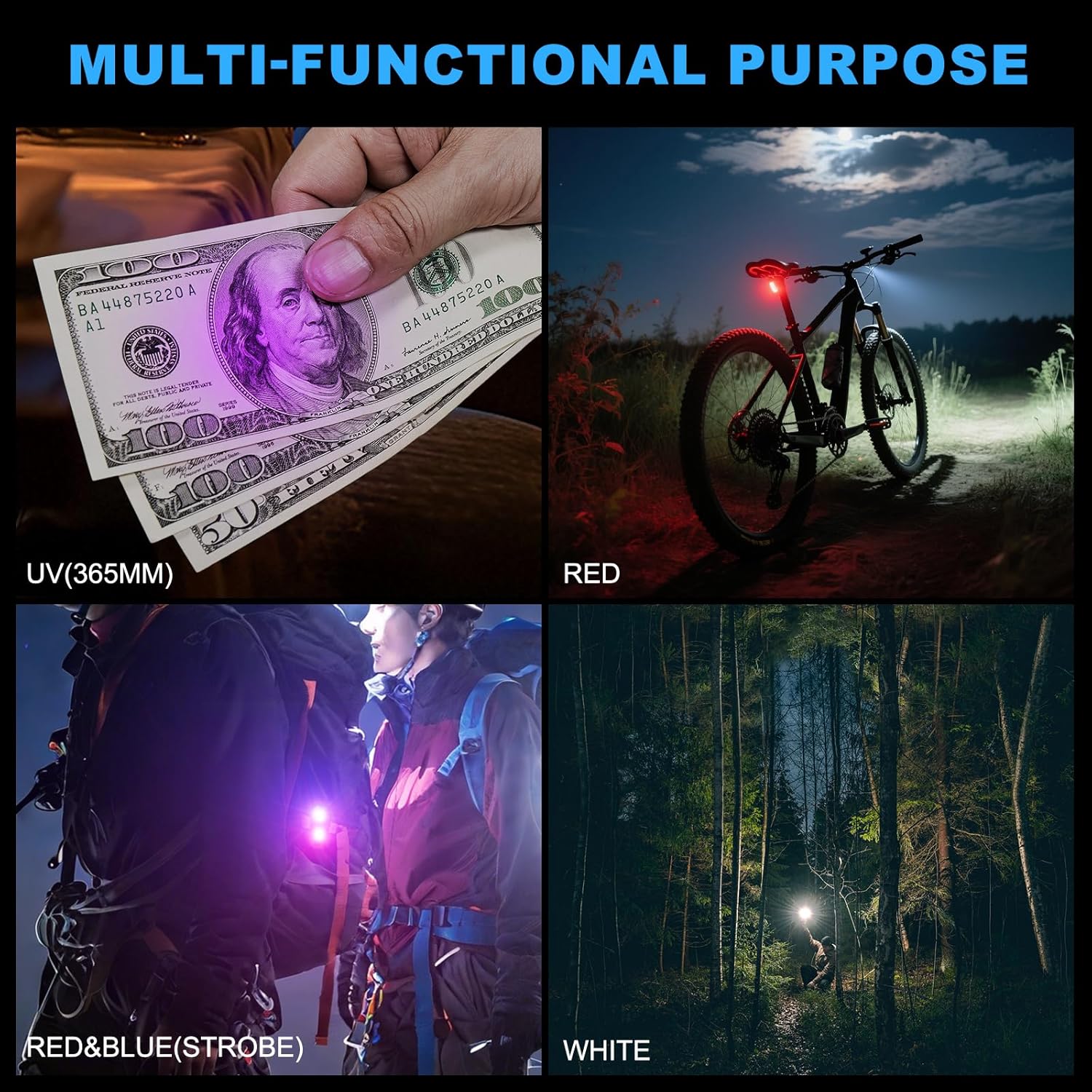 Mini Flashlight Keychain with Red/UV/Black Light, 500 Lumens Small EDC Flashlight Rechargeable with 9 Modes & Waterproof, Mini Pocket Flashlight Magnetic with Clip, Flash Light for Emergency, Fishing