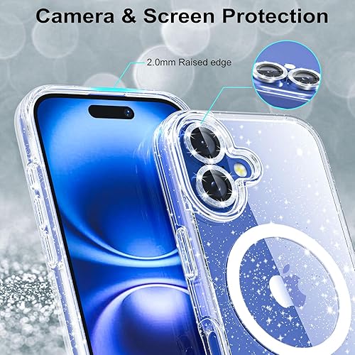 Miniatura 54 de Funda con purpurina diseñada para iPhone 15 Pro Max, con [2 unidades] protector de pantalla y [paquete de 3] protector de lente de cámara brillante