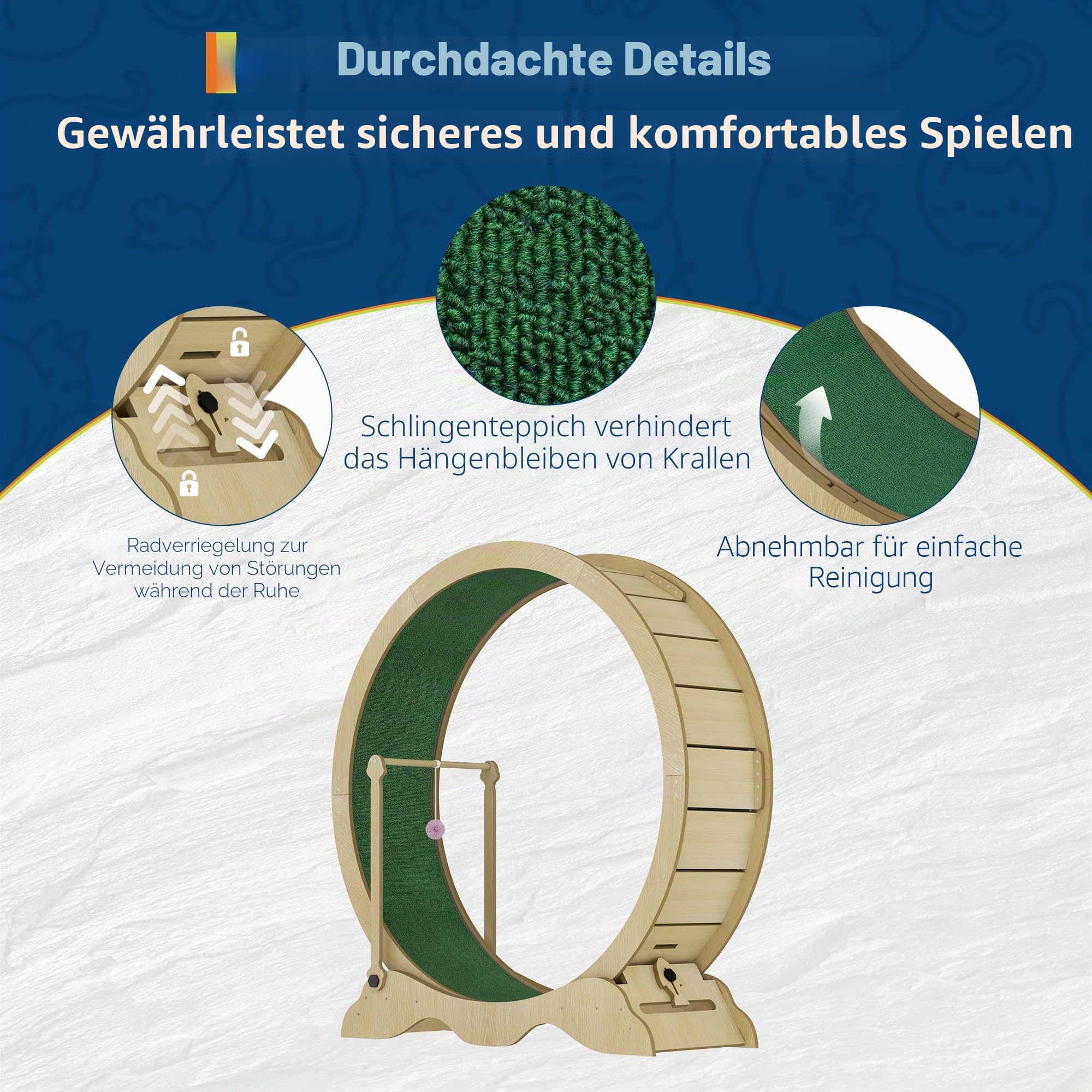 Großes Katzen Laufrad 114 cm, Extra Breite 38 cm Lauffläche