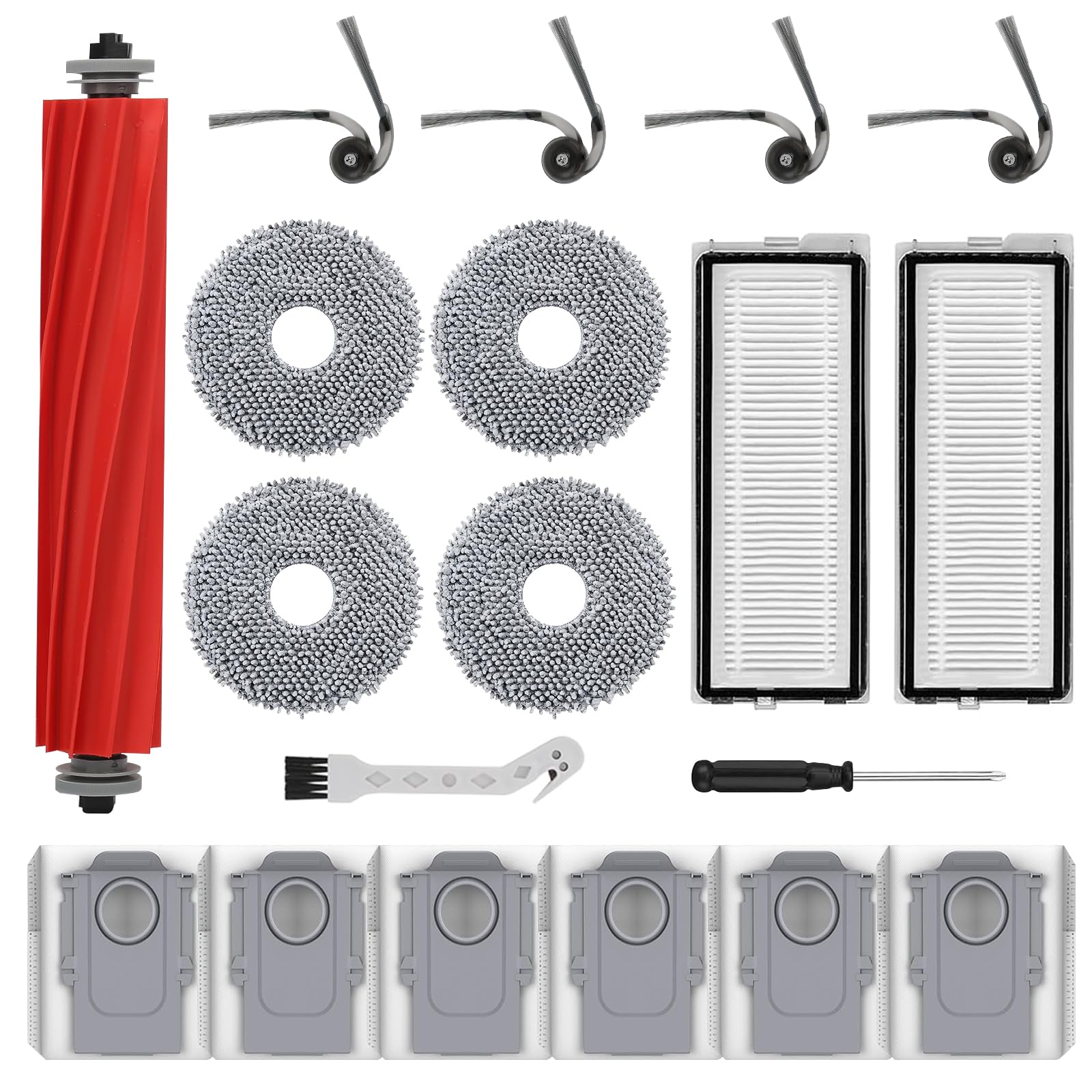 Zubehör Ersatz für Roborock QV 35A / QV 35S / QR 598 / QR 798 Saugroboter – 1 Hauptbürste,6 Staubbeutel,4 Seitenbürsten, 2 HEPA Filter, 4 Wischtücher, 1 Reinigungsbürste