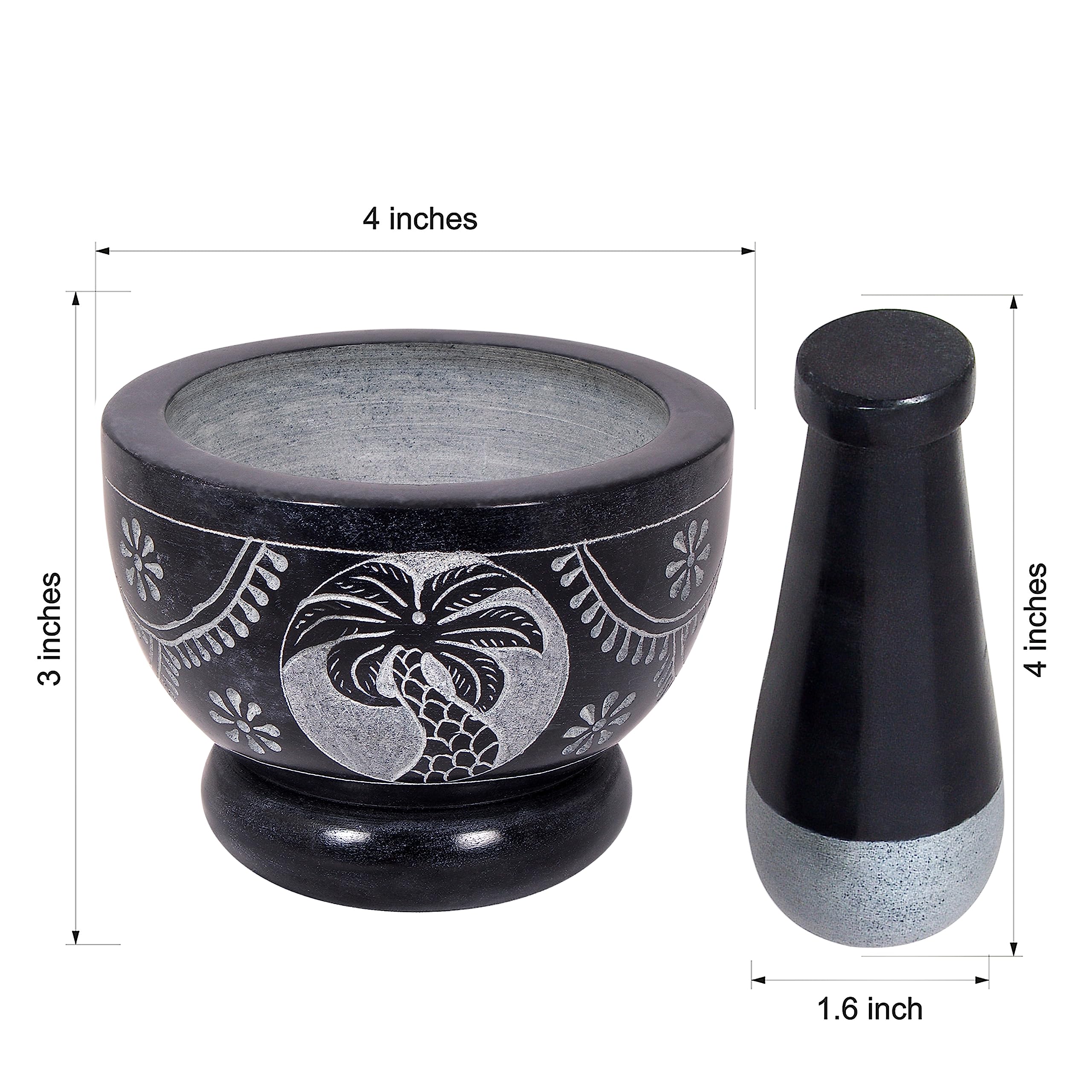 Mortero y mortero, hecho de piedra dura pulida resistente, amoladora de piedra natural para especias, pastas, hierbas, condimentos, etc. (Palm Tree)