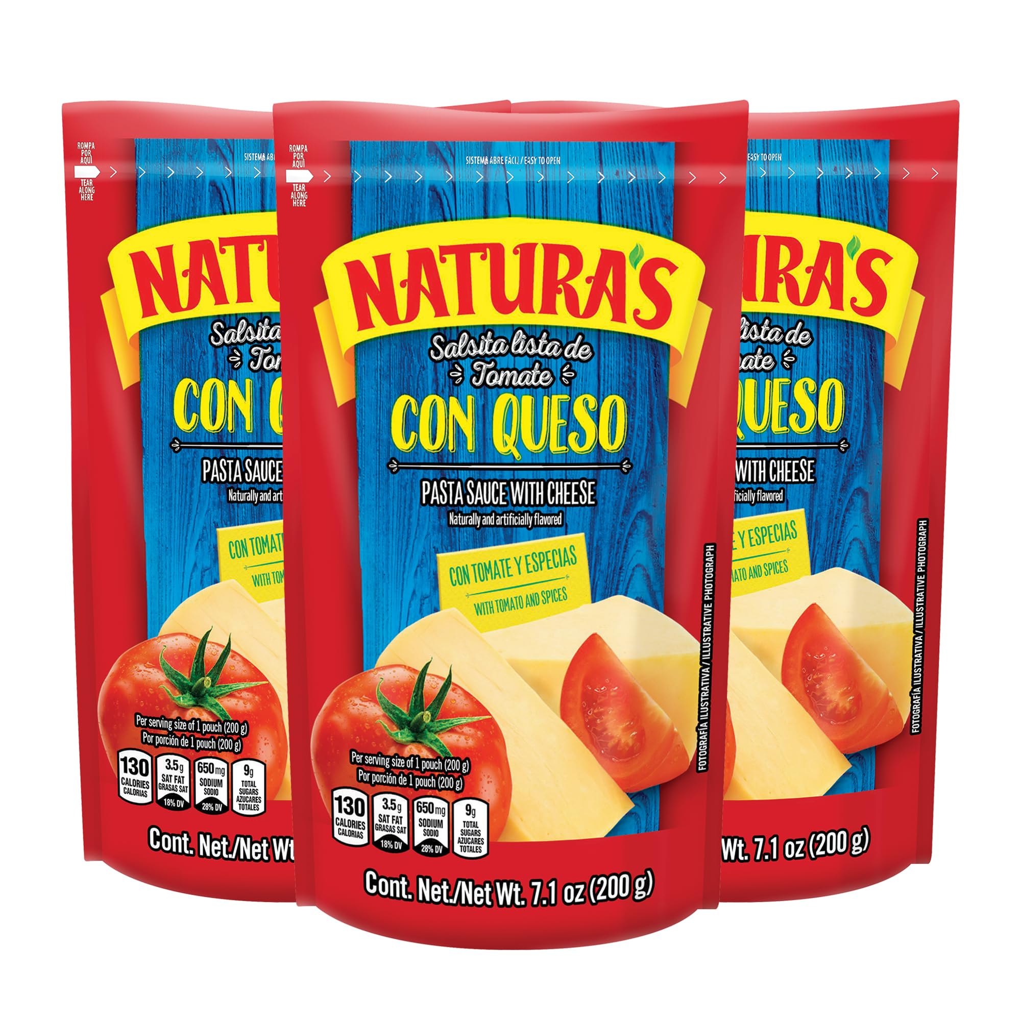 NATURA'S Cheese Pasta Sauce, Ready-to-Eat Salsa Con Queso in 7.1oz. Easy-Open Pouch (Pack of 3)