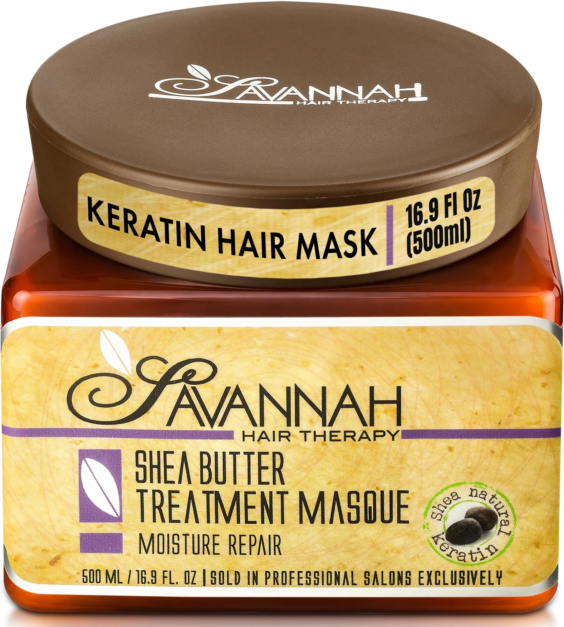 Savannah Hair Therapy Treatment Mask - Shea Butter, Cotton and Silk Protein and Vitamin B6 - For Dry and Damaged Hair. Sodium Chloride and Sulfate Free. 16.9 oz