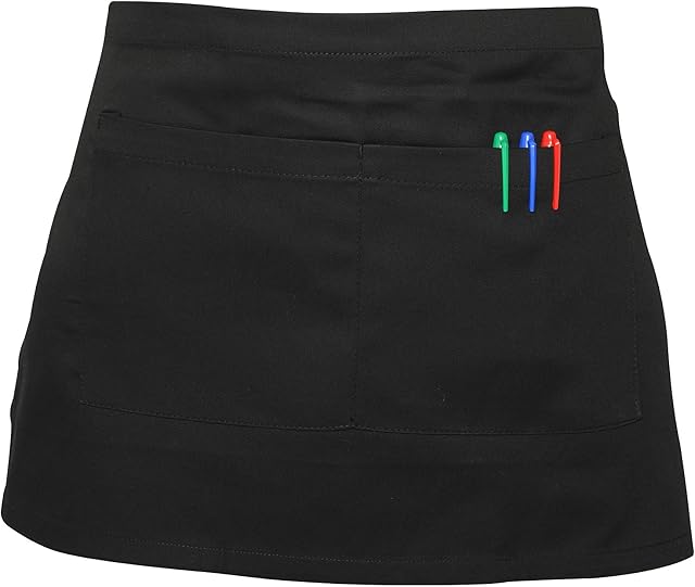 SHORT WAIST APRON WITH POCKET CHEFS WAITERS COOKS BAR APRON BLACK WHITE CATERING