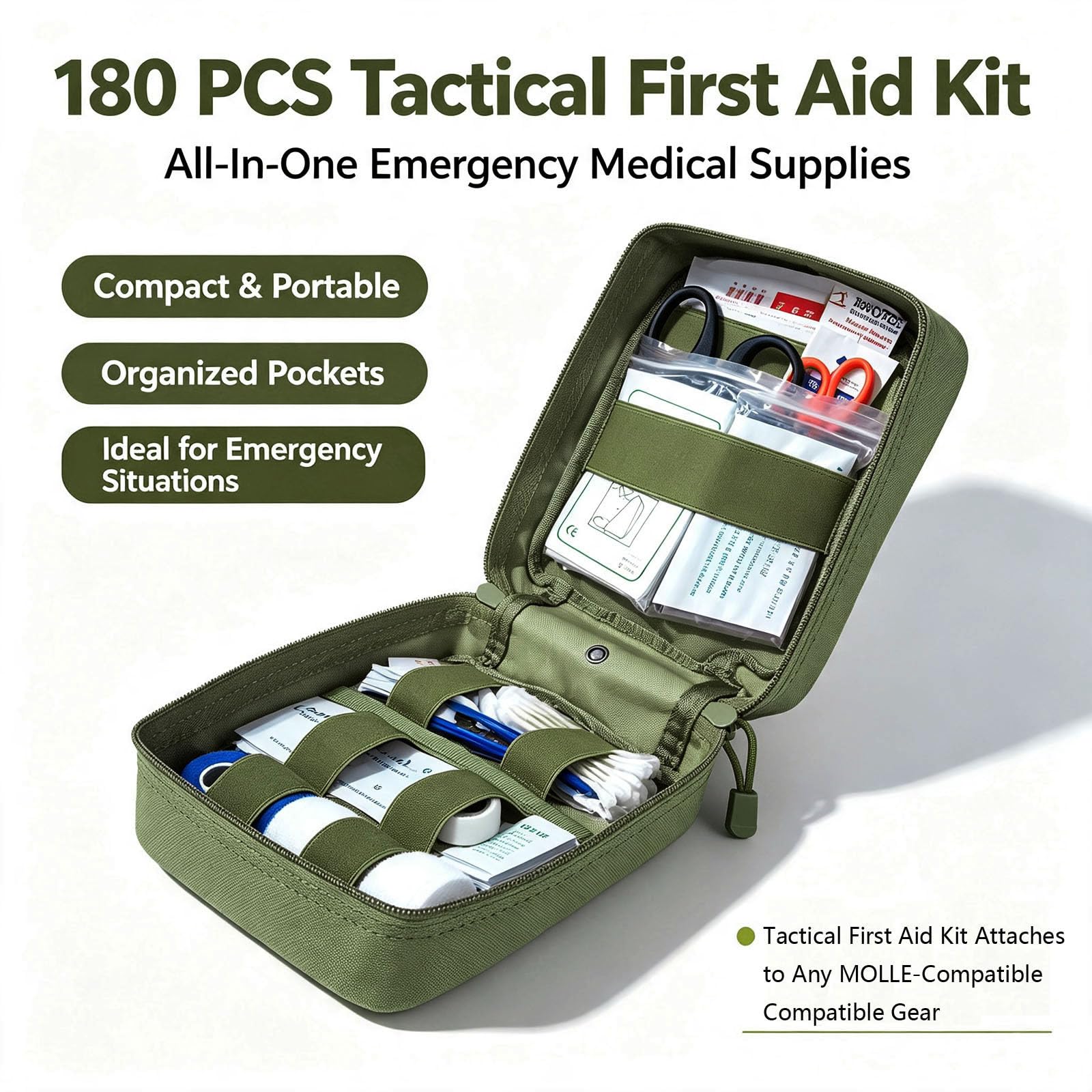 Erste-Hilfe-Set EMT Medical IFAK Pouch Molle Tactical Med Notfalltasche Grün | Molle Tactical Trauma Utility Emergency Kits for Camping Home Car Hiking Hunting