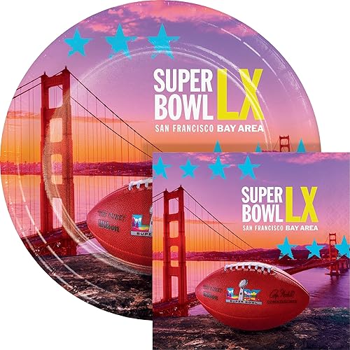 Trendware NFL Super Bowl LX 2026 Football Party Paper Plates and Napkins Kit, Serves 24