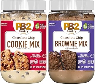 PB2 Pantry Chocolate Chip Cookie and Brownie Mix, Gluten Free, Non-GMO, 4g Protein Per Cookie, Vegan (2 Jars - 16 Oz Each)