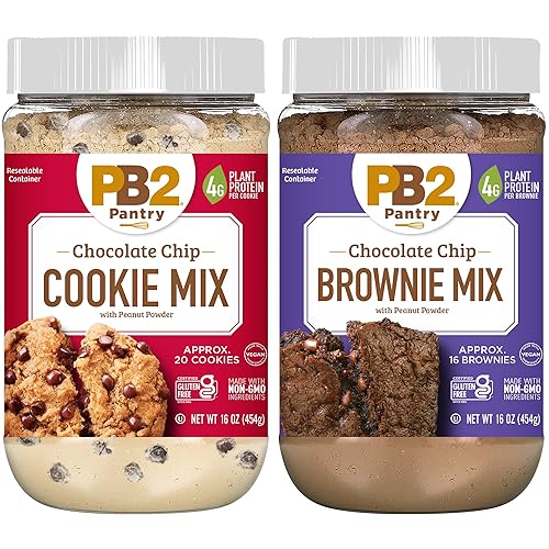 PB2 Pantry Mezcla de galletas y brownie con chispas de chocolate, sin gluten, sin OMG, 0.14oz de proteína por galleta, vegana (2 frascos, 16 onzas