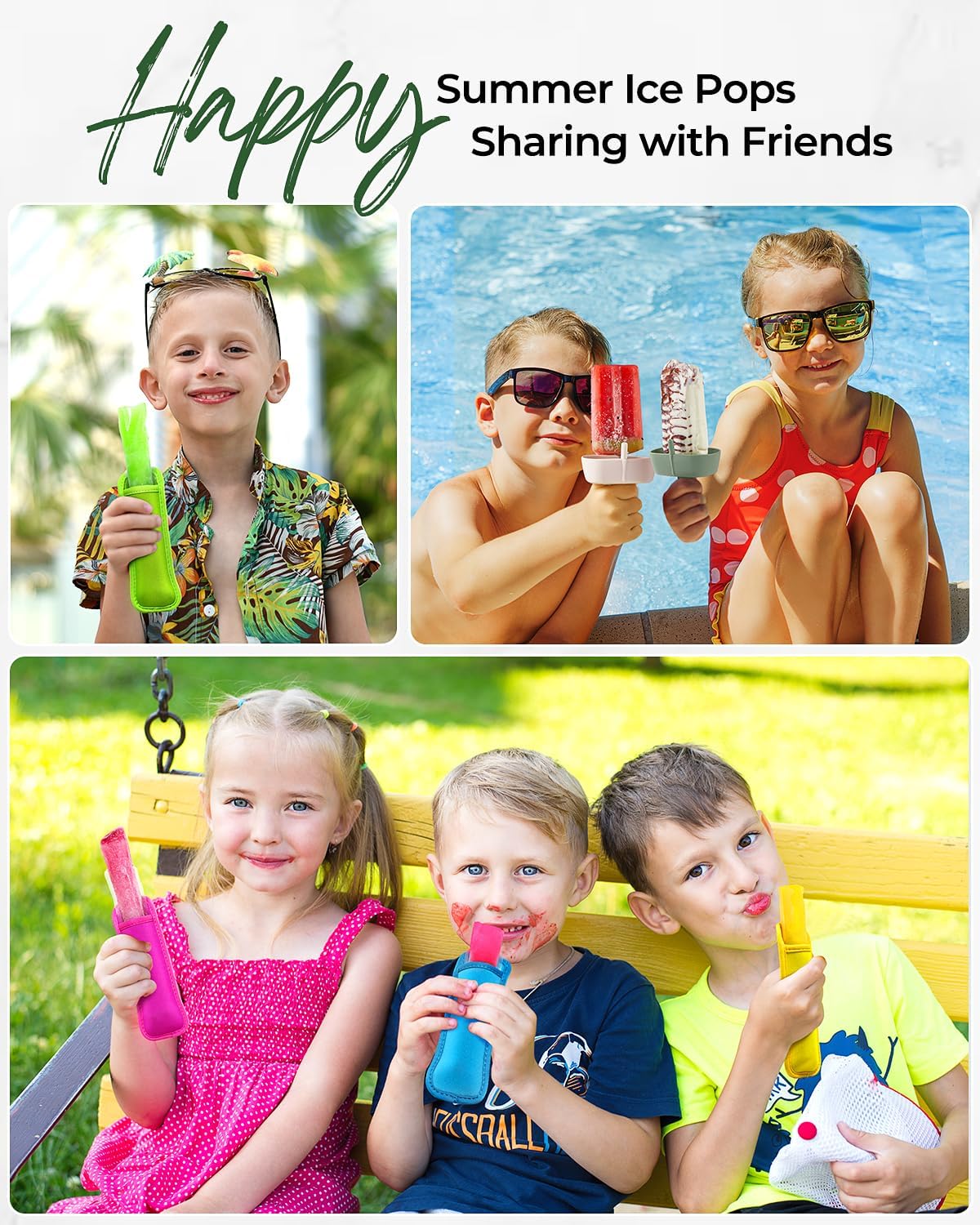 8Pack Popsicle Holders and Ice Pop Sleeves Set for Kids No Drip, AODISTUCE 4Pcs Silicone Popsicle Holders with Straw and 4Pcs Reusable Neoprene Popsicle Sleeves for Toddlers Mess Free Popsicle Holders