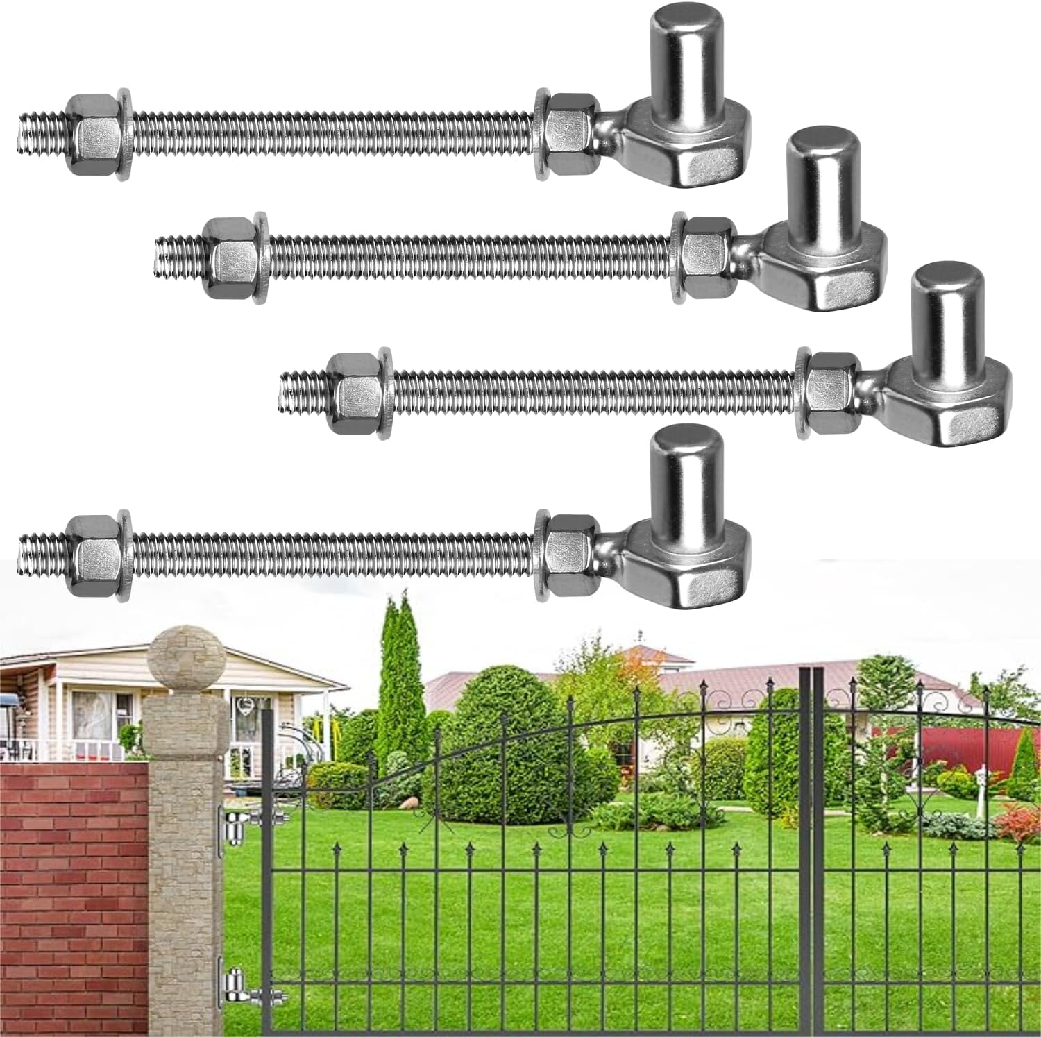 Gate Hinges Heavy Duty, 4 Pcs 8" SUS304 J Bolt Gate Hinges Fence Gate Hinge, HAGWARE Farm Gate Hinge 600lbs Capacity Outdoor Hinges with 5/8'', Wall Mount, Rust Proof, Long Lifetime
