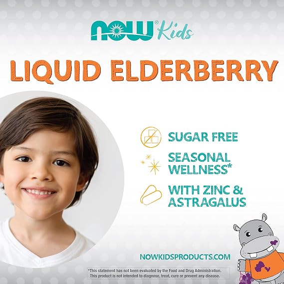 NOW Foods Supplements, Liquid Elderberry for Kids with Zinc and Astragalus, Immune Support*, 8-Ounce, packaging may vary