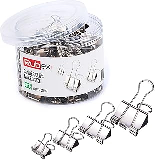 120 Rubex Binder Clips, Silver Color and Mixed Size Small Medium Large Binder Clips, Binder Clips, Paper Binder Clips, Big...