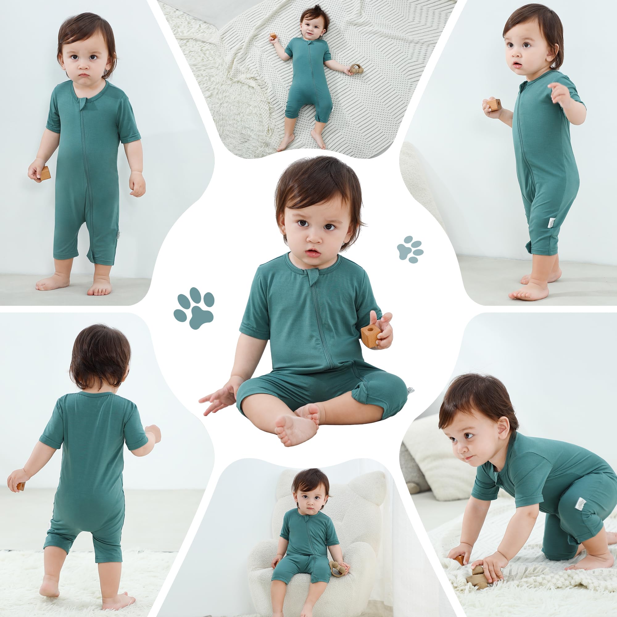Tutina Unisex per Neonati e Bambini in Fibra di bambù con Maniche Corte Primavera Estate Body per 0-24 Mesi Confezione da 2 Pezzi