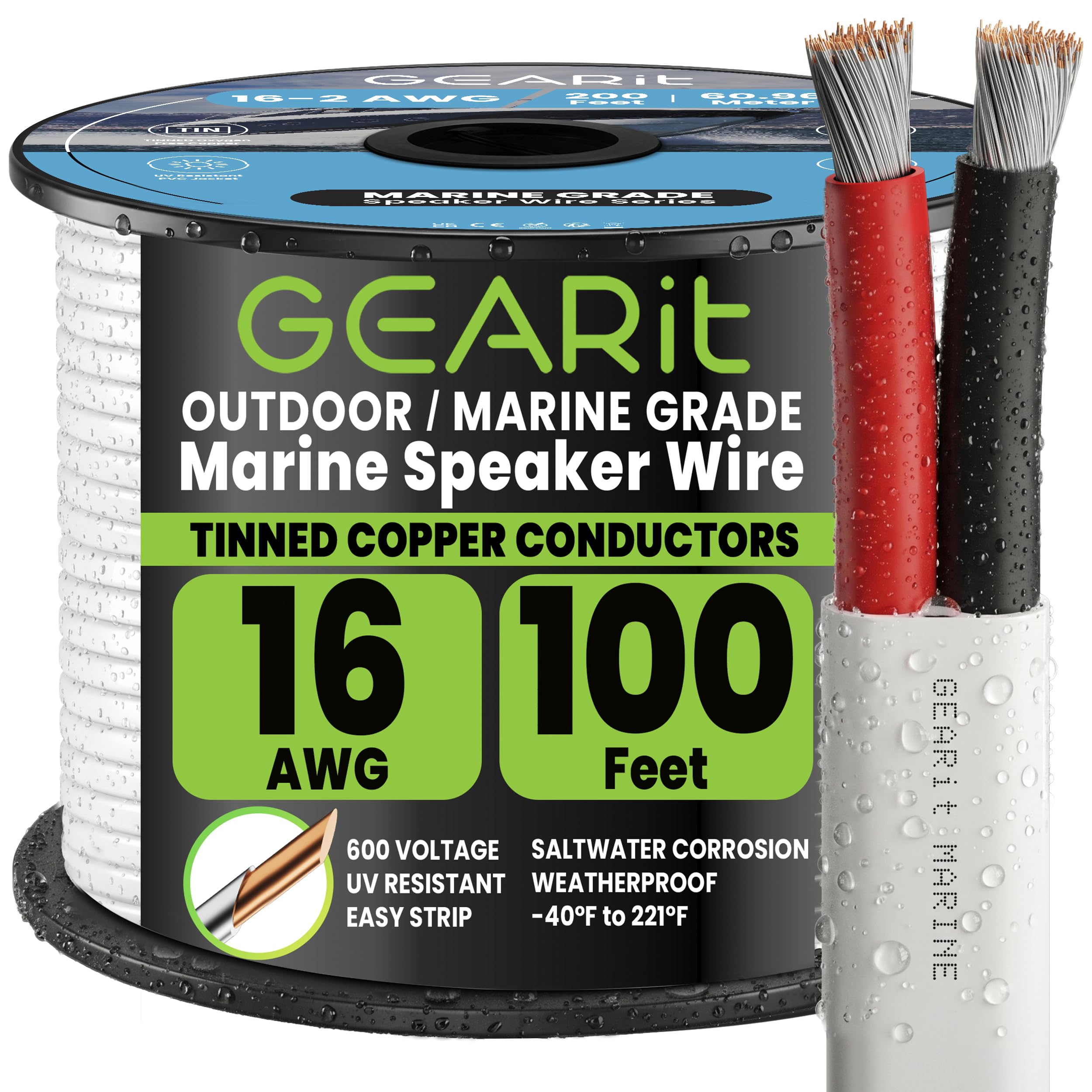 GearIT 16/2 Marine Wire (100 Feet) 16AWG Gauge - Tinned OFC Copper/Marine Grade Speaker Cable/Duplex / 2 Conductors - OFC Oxygen-Free Copper, White 100ft