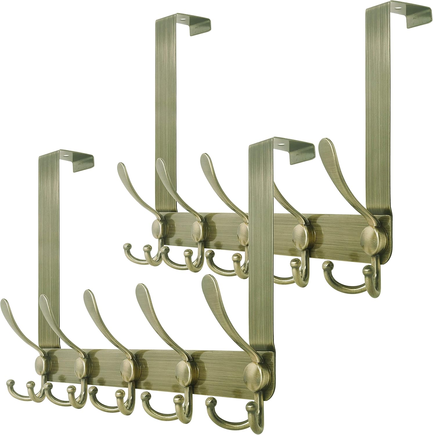 SKOLOO Over The Door Hook - for Doors up to 1-3/4'' Thickness, Pack of 2, Metal Door Hanger with 5 Triple Hooks, Bronze Over The Door Hanger for Coats, Hats,Towels, Assembly Required
