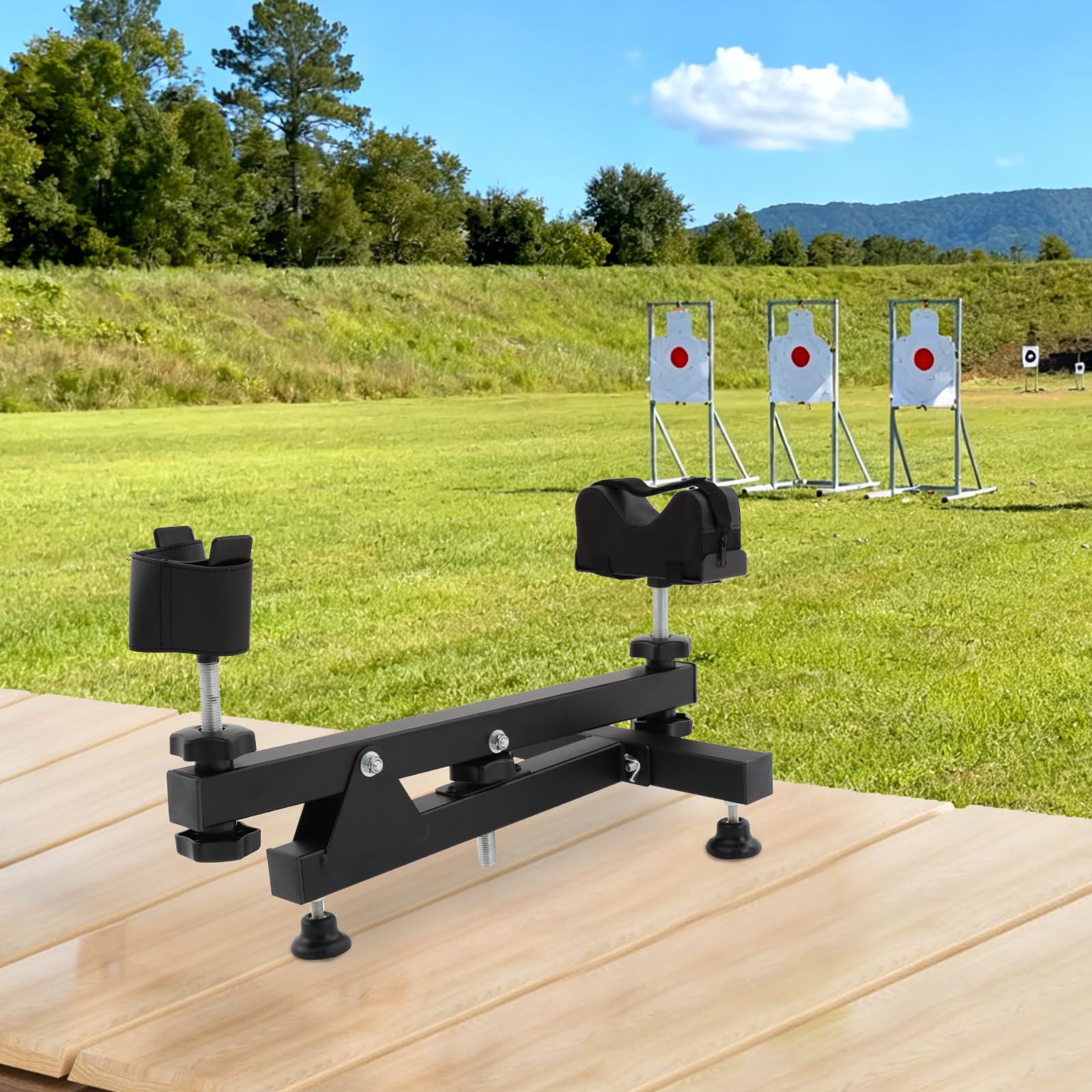 Supporto per armi, supporto per armi con supporto e piedini regolabili, per poligoni di tiro, studi di armi da fuoco e tiro sul campo, 60 x 31 x 35 cm