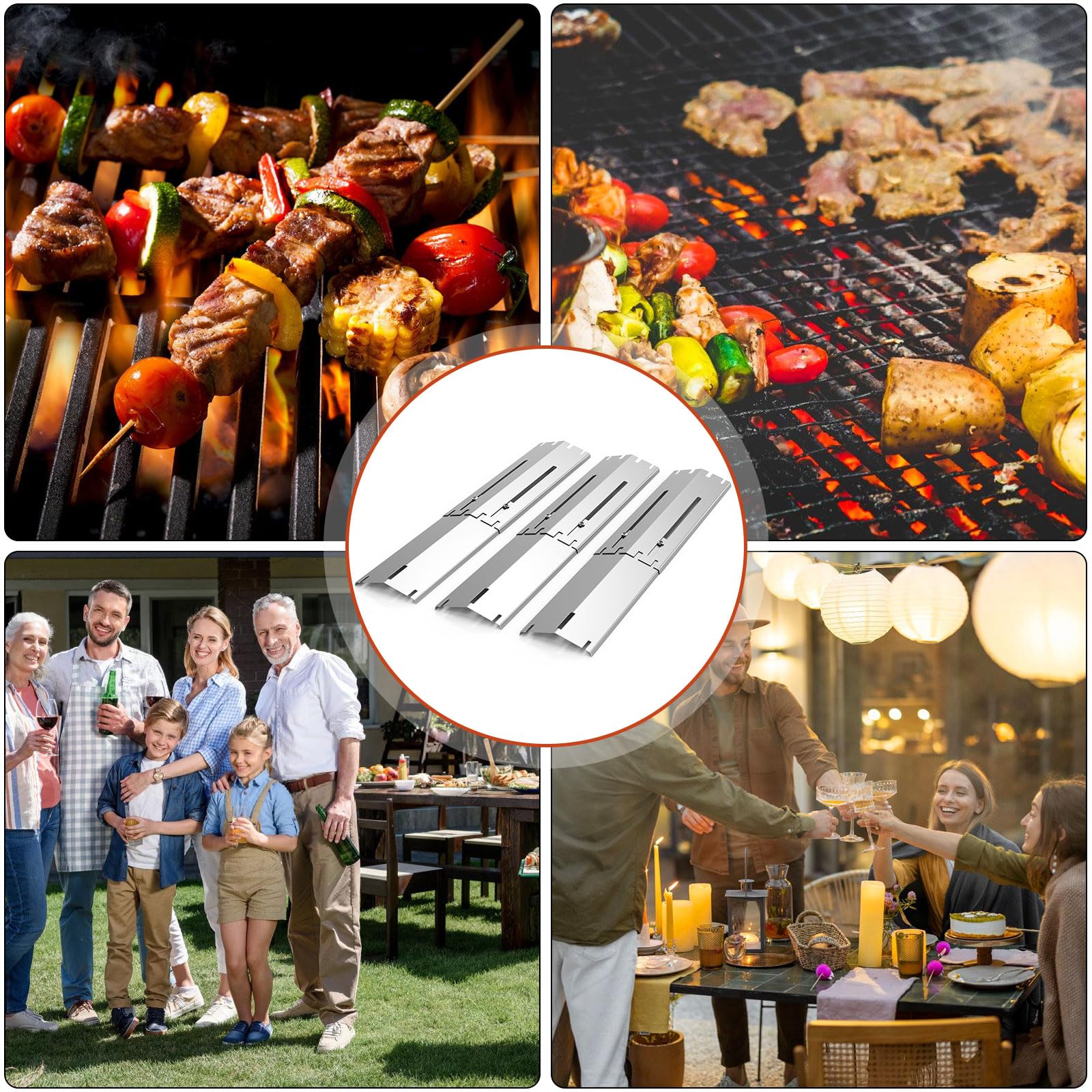 Ricambi regolabili da 34 a 53,3 cm, piastre riscaldanti per barbecue compatibili con la maggior parte dei modelli di griglie a gas, universali per diffusori di calore (acciaio inossidabile, 3 pezzi)