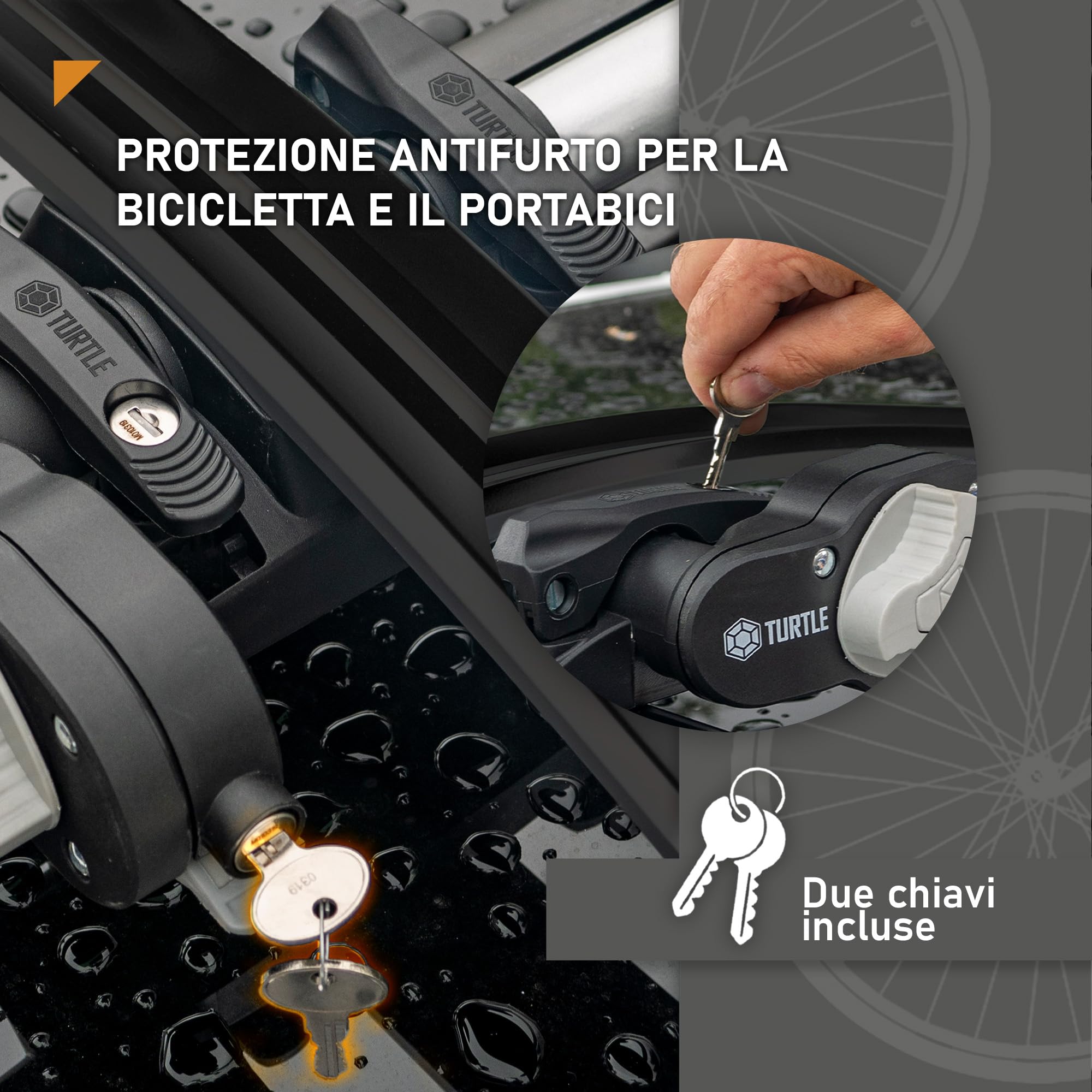Turtle Pro-S | Portabiciclette, Portabiciclette da Tetto, Supporto Universale per Biciclette sul Tetto dell'auto, con Serratura | Capacità di Carico Fino a 20 kg | Struttura Leggera in Alluminio