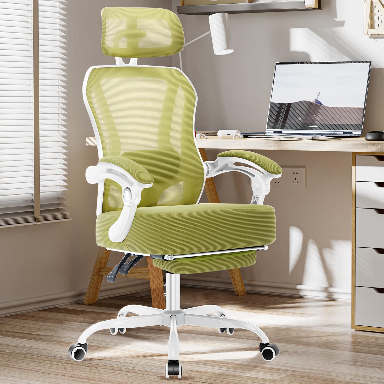 Ergonomic Office Chair with Footrest,Ultra Thick Reclining Office Desk Chair with Adjustable 2D Lumbar Support and Headrest,Spring Cushion,High Back