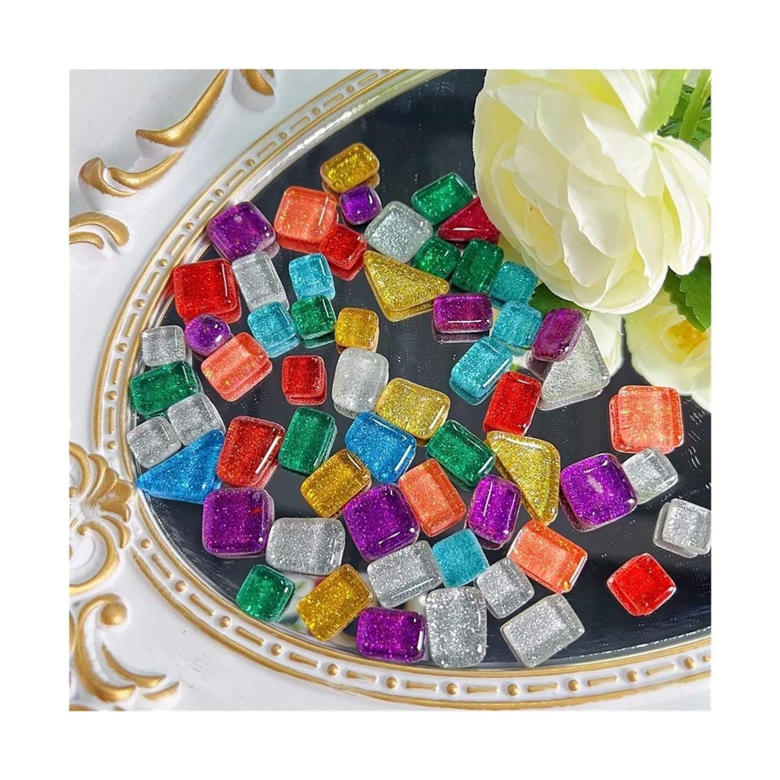 Vaeltor Emerald 500Pcs Glass Glitter Mosaic Tiles Square Shape For Home Decoration Crafts
