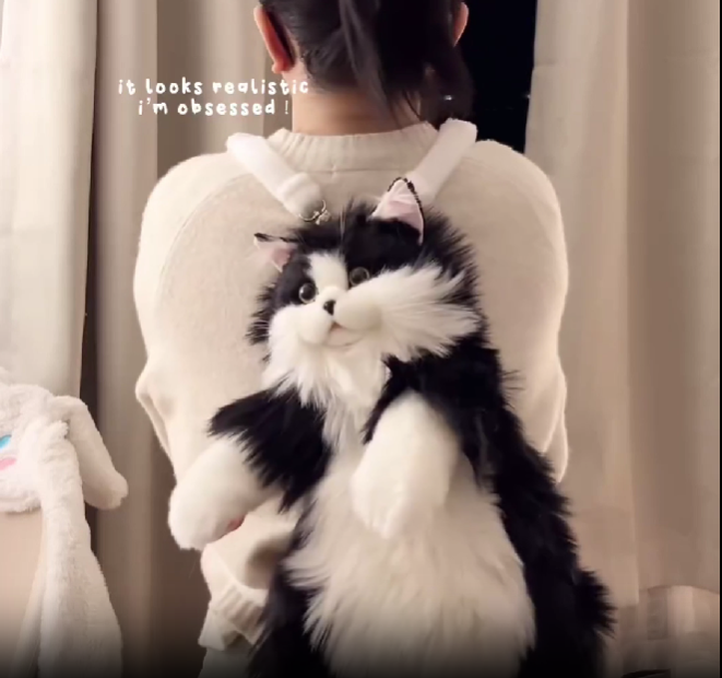 Lifelike Stuffed Animal Cat Backpack, Large Plush Faux Fur Daypack, Handmade Cute Plush Cat Backpack Soft Realistic Rucksack Handmade  main image 3