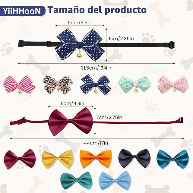 Foto 2 de 7 de 12 Piezas Collar de Gato y Perro, Ajustable Collares de Gato con Campanas y Pajarita