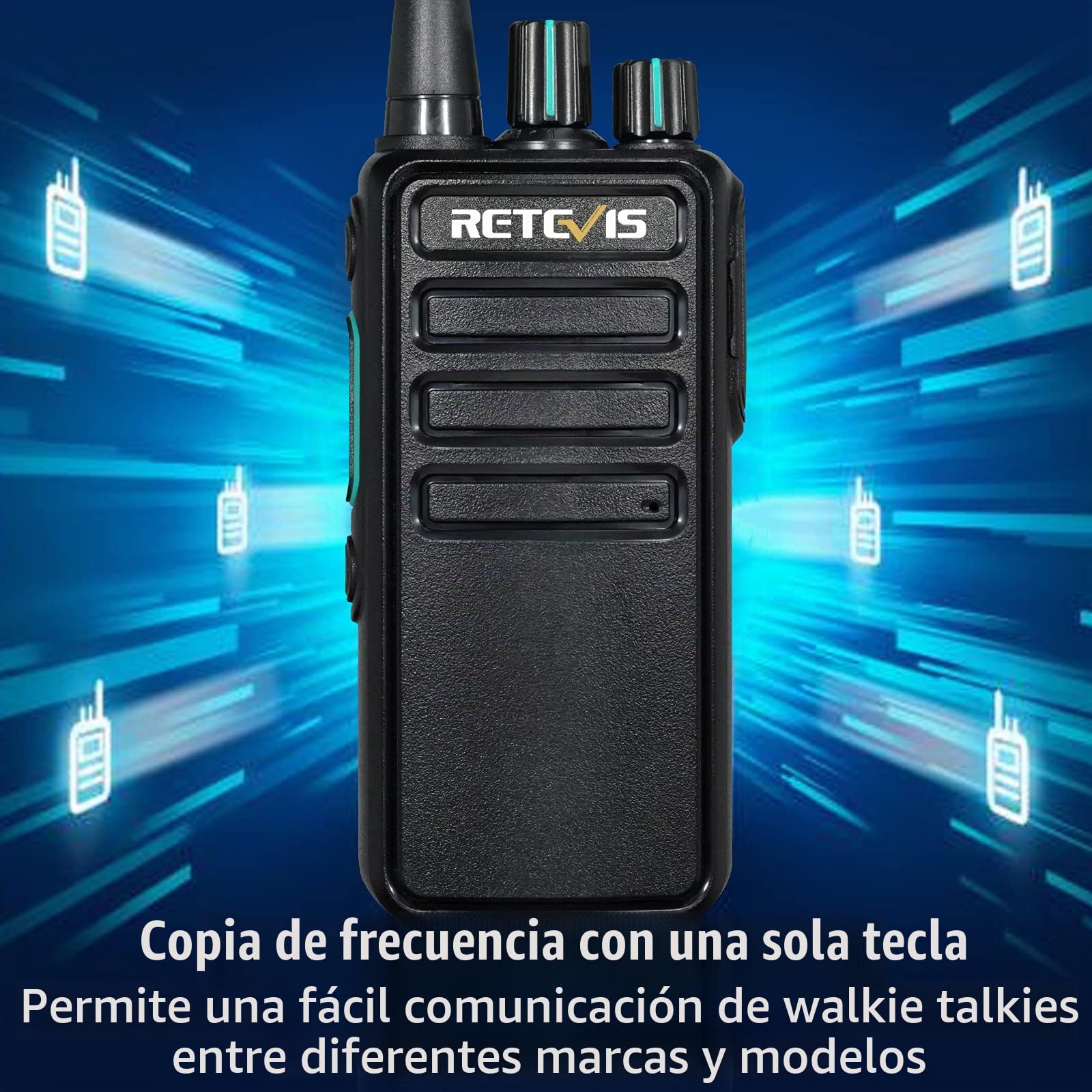 Retevis RB629 Walkie Talkie, PMR446 Walkie Talkie Portátil con Función de Clonación Inalámbrica, VOX, Alarma de Emergencia, Walkie Talkies Largo Alcance con Micrófono para Obras (4 Piezas, Negro)