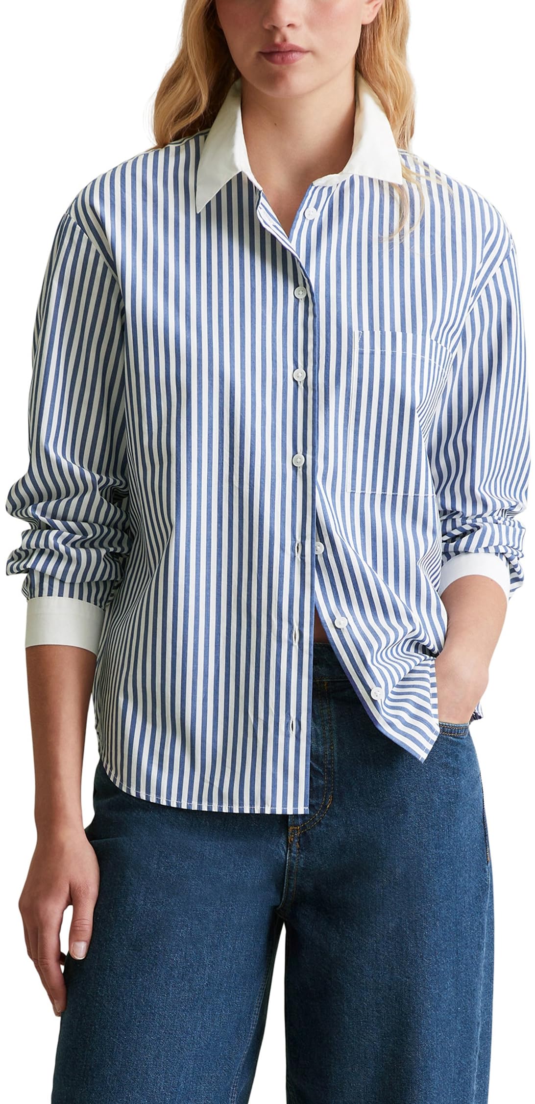 Marc O'Polo Camicia da Donna in Denim Cotone Biologico a Righe, 4932, S