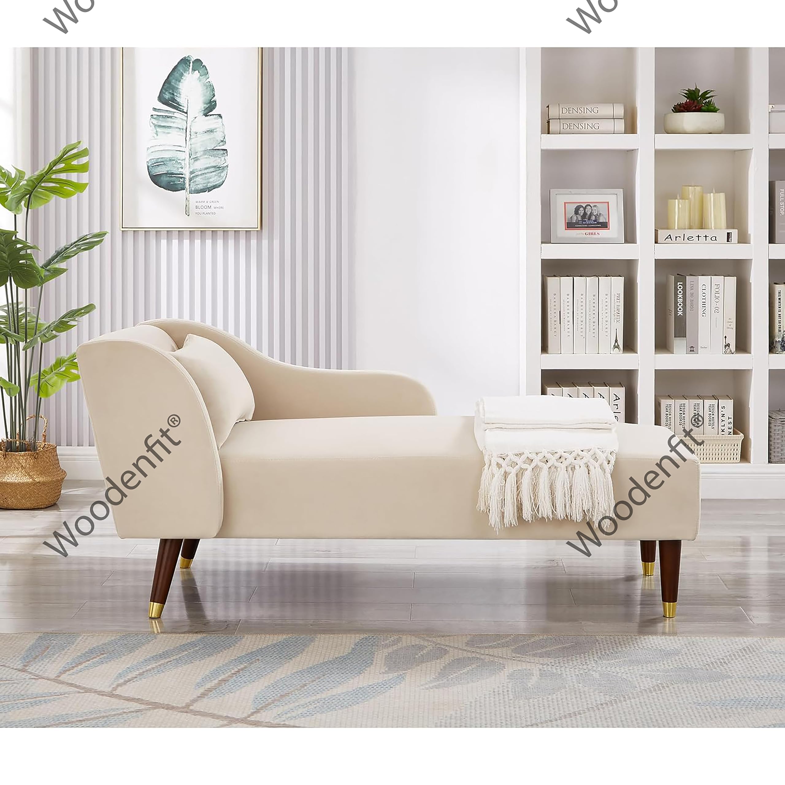 Premium Velvet 2-Seater Chaise Lounge Couch - High-Density Foam, Solid Wood Frame, Sturdy Golden Legs, Modern Chaise Lounge Sofa for Living Room (Beige, Lounger)-picture-12