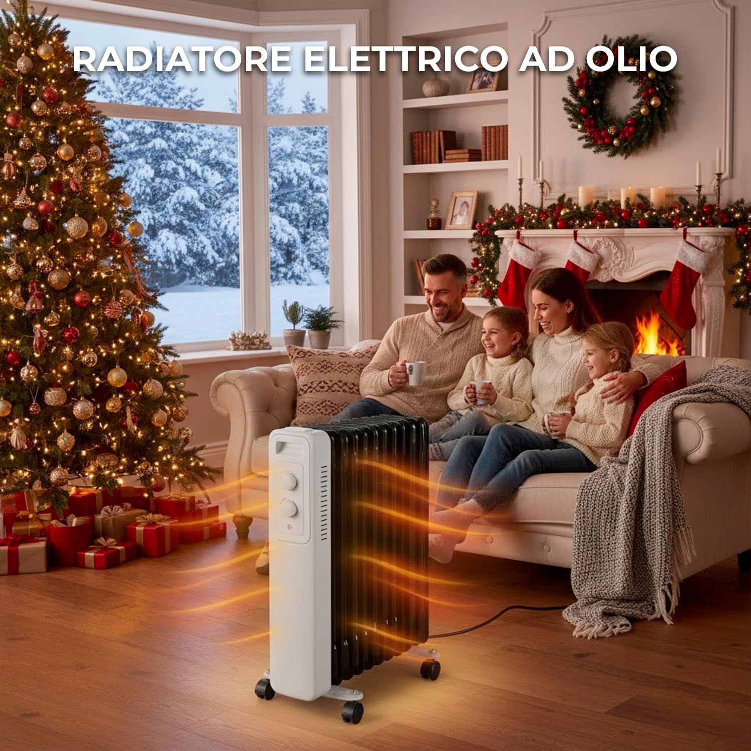 BRICOZONE Radiatore A Olio 2500W Con Tredici Elementi Termici Tre Livelli Di Riscaldamento Termostato Regolabile Protezione Anti Surriscaldamento Ruote Scorrevoli Avvolgicavo Integrato Per Casa