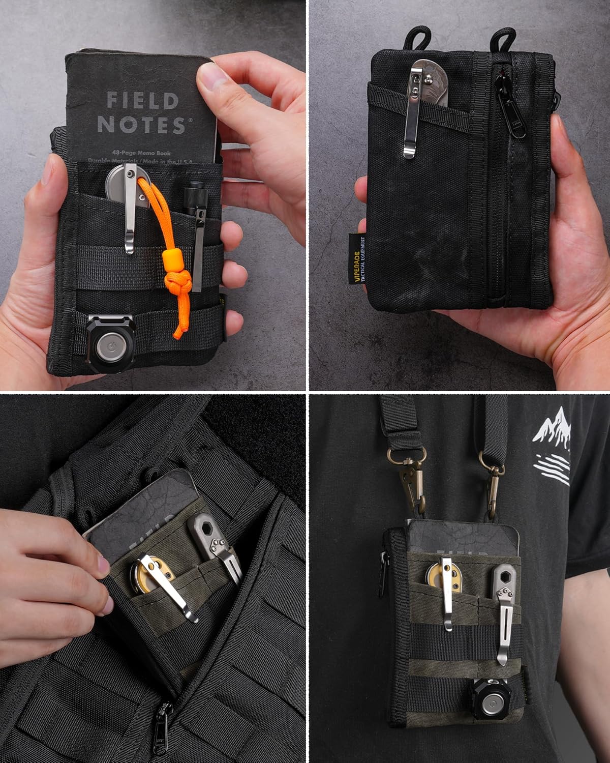 VIPERADE VE18N-OW Waxed Canvas Zipper Wallet, Slim Pocket Pouch, 3 Slots and 2 Zipper Pockets - Minimalist EDC Wallet (OD Green) - Image 6