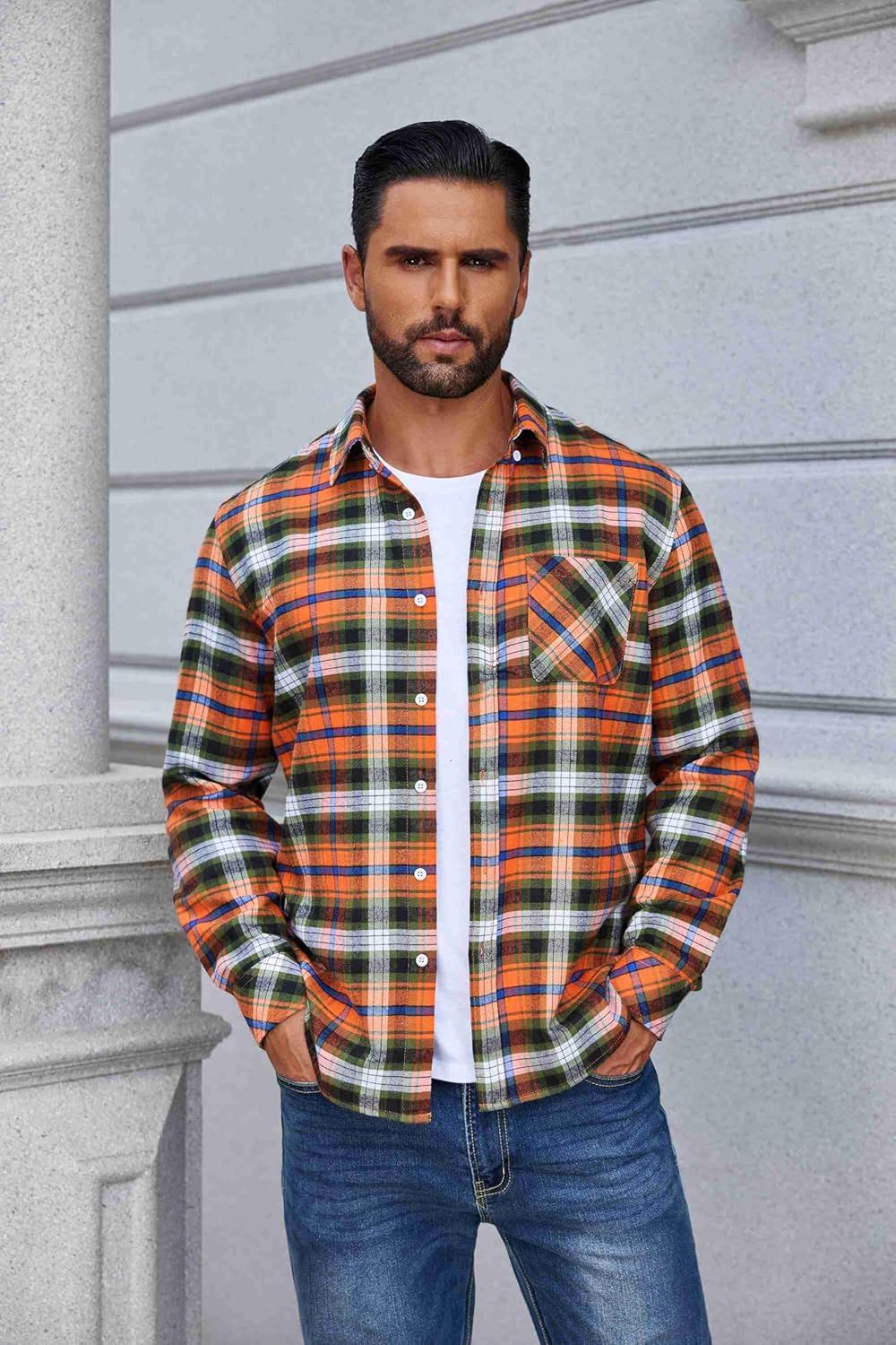 COOFANDY Mens Flannel Shirts Long Sleeve Plaid Button Down Shirt Casual Cotton Shirt with Pocket - Image 3