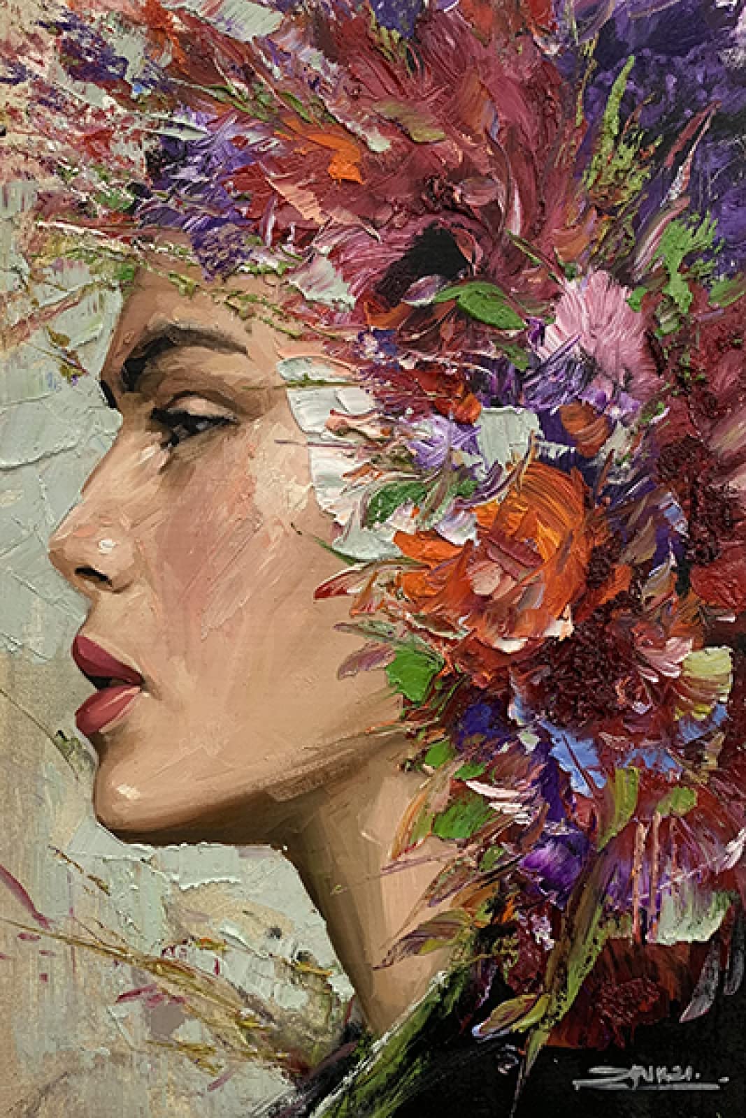 Amazon.co.jp: 抽象的な花の女性の肖像画キャンバス絵画ポスターと 