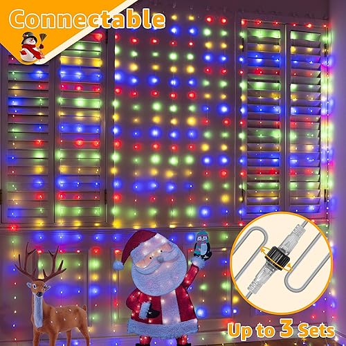 Miniatura 5 de Ollny - Tira de luces de cortina LED de 300 luces 3 m x 3 m, luces de Navidad impermeables IP67 para exteriores con control remoto, luces de hadas