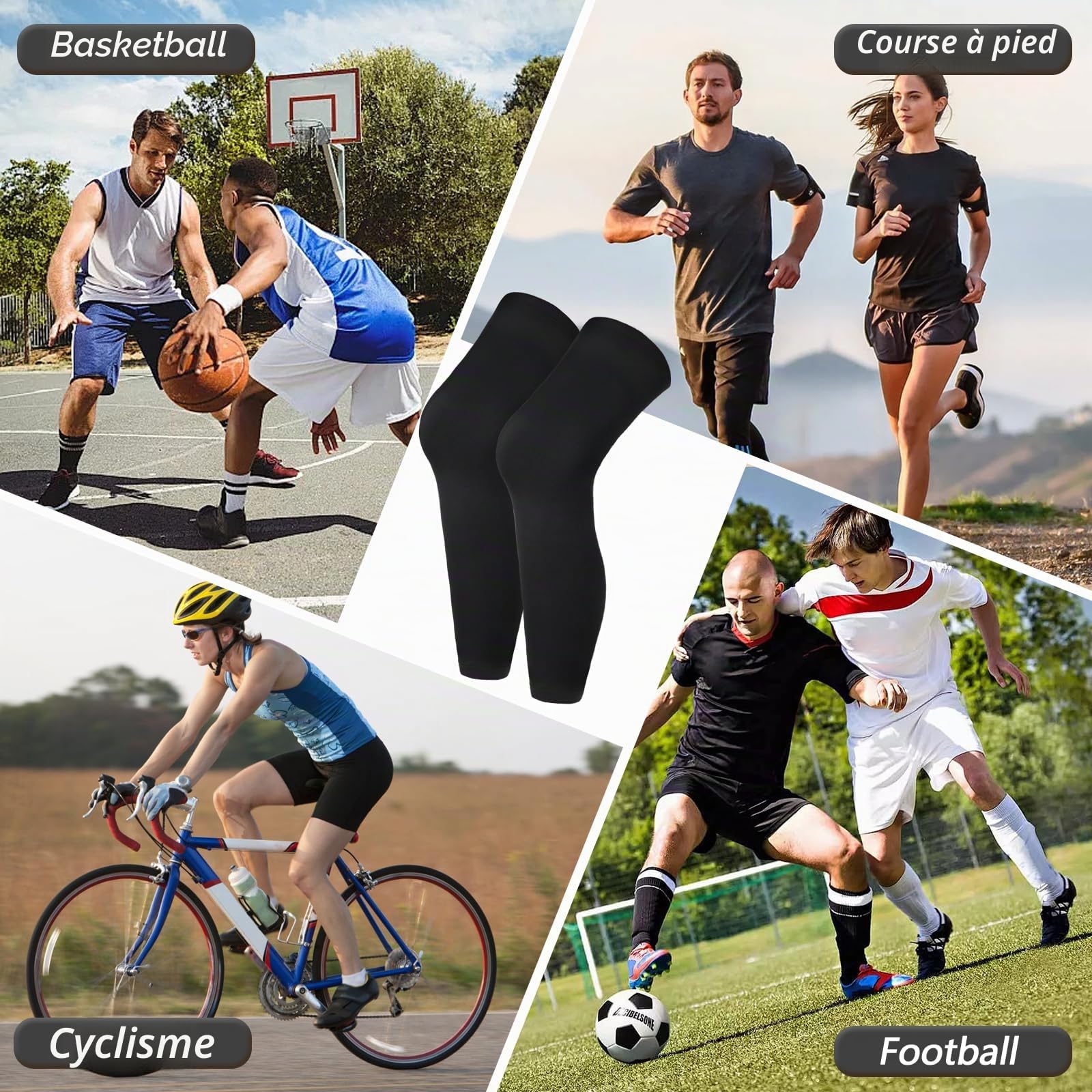 Manchon de compression pour jambe de basket-ball, manches longues pour le sport, le cyclisme, genouillère pour homme et femme, genoux, cuisse, mollet, course à pied